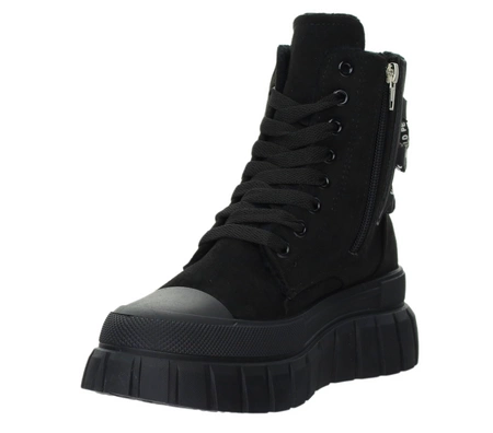 Czarne sportowe buty zimowe damskie  sznurowane NEWS