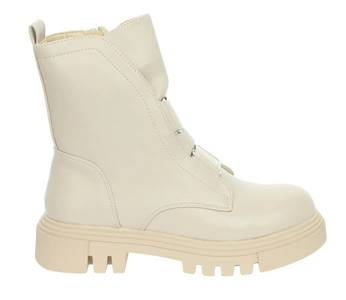 Beżowe botki glany damskie ocieplone futerkiem Jezzi