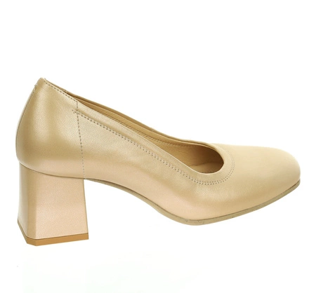 Skórzane czółenka szyte na wygodnym obcasie Gino Fabiani