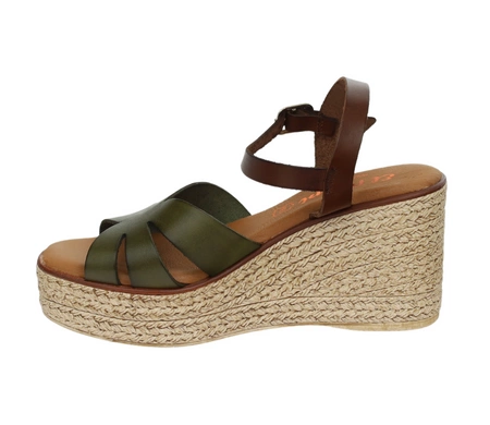 Hiszpańskie skórzane sandały damskie na koturnie słomkowej i platformie El Pimpi