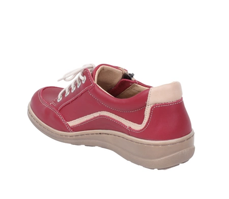 Czerwone półbuty damskie skórzane szyte na zamek i sznurowadła Helios 411