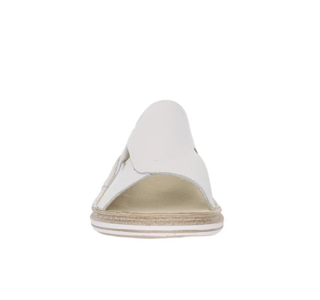 Skórzane klapki damskie białe płaskie szyte Helios