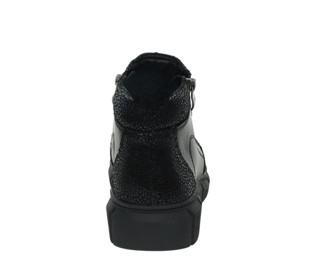 Czarne skórzane buty zimowe damskie trzewiki komfortowe ciepłe Jezzi