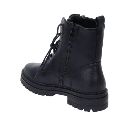 Czarne botki damskie ocieplane traperki na zamek i sznurowadła Jezzi