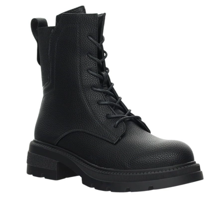 Czarne buty zimowe damskie na płaskiej grubej podeszwie na zamek i sznurowadła Jezzi