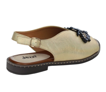 Złote sandały damskie eleganckie na płaskiej podeszwie Jezzi