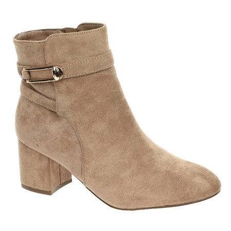 Beżowe zamszowe botki damskie zimowe na obcasie Jezzi