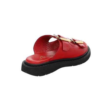 Czerwone klapki damskie skórzane eleganckie na regulowanych paskach MODO