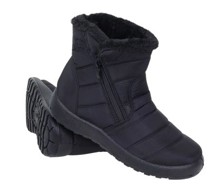 Czarne śniegowce damskie ciepłe trzewiki na zamek NEWS