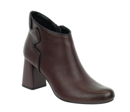 Bordowe skórzane półbuty damskie na obcasie jesienne ocieplane Jezzi