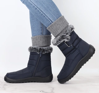 Granatowe niskie śniegowce damskie na zamek buty termiczne  Jezzi
