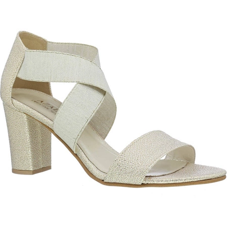 Złote sandały damskie na obcasie wsuwane z zakrytą piętą Azali - Produkt Polski