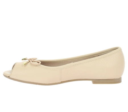 Beżowe baleriny damskie skórzane z odkrytymi palcami RYŁKO