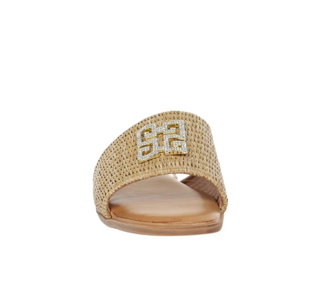 Eleganckie plecione klapki płaskie z kwadratowym przodem Jezzi