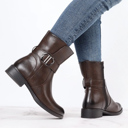 Komfortowe brązowe czekoladowe buty zimowe płaskie botki Jezzi