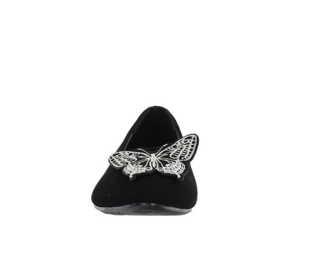 Welurowe czarne czółenka balerinki damskie Haver