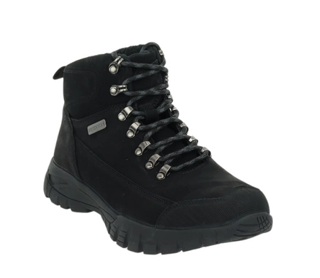 Czarne skórzane buty zimowe męskie trzewiki za kostkę American Club