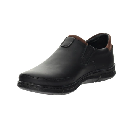 Czarne skórzane półbuty męskie wsuwane kościelne komfortowe POLBUT