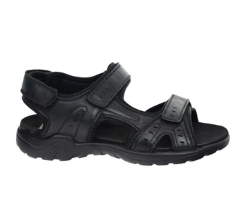 Czarne męskie sandały skórzane na rzepy elegancko-sportowe American Club