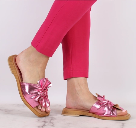 Różowe klapki damskie płaskie Hiszpańskie z kokardą El Pimpi - Made in Spain