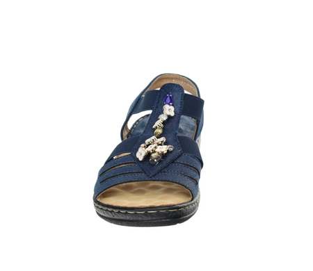 Granatowe komfortowe sandały damskie wsuwane szyte Jezzi