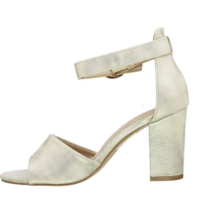 Złote sandały damskie z zakrytą piętą na obcasie Jezzi
