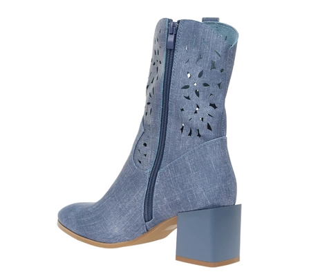 Dżinsowe botki na obcasie ażurowe wiosenne Jezzi