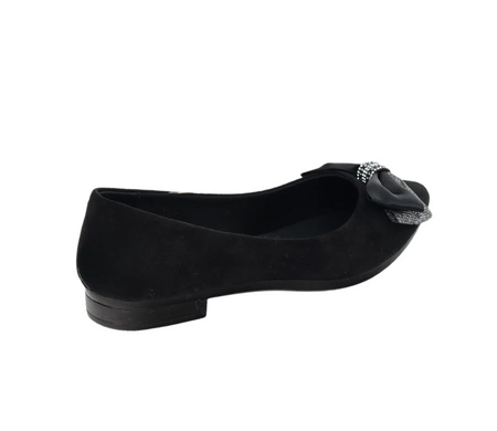 Baleriny czarne damskie zamszowe z kokardą NEWS