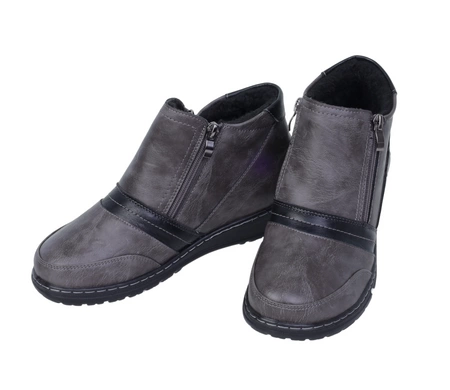 Ciemnoszare trzewiki damskie botki zimowe babcine na dwa zamki UNISOFT