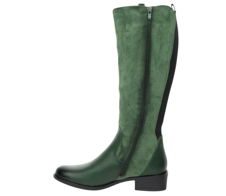 Kozaki damskie płaskie w kolorze butelkowej zieleni Karina