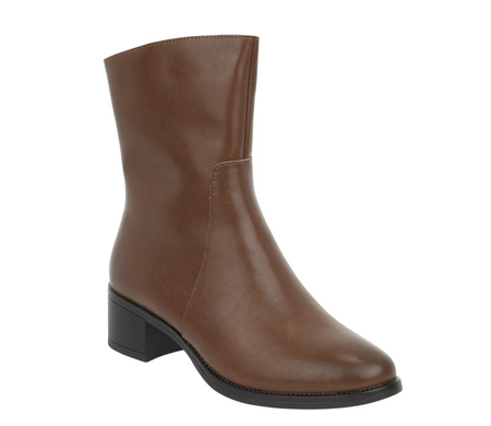 Brązowe czekoladowe botki skórzane ocieplane na niskim obcasie Jezzi