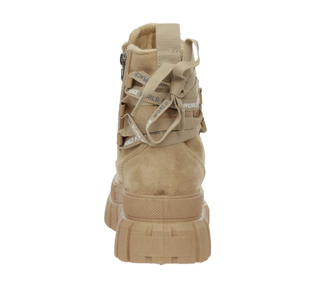 Beżowe botki zimowe damskie ocieplane na platformie NEWS