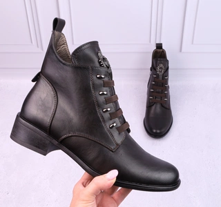 Eleganckie brązowe czekoladowe buty zimowe płaskie botki  Jezzi