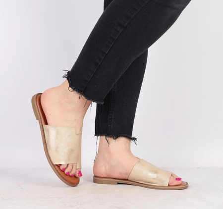 Złote klapki japonki damskie eleganckie Jezzi