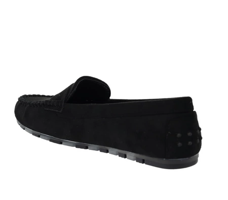 Czarne zamszowe mokasyny damskie z eko skóry Jezzi