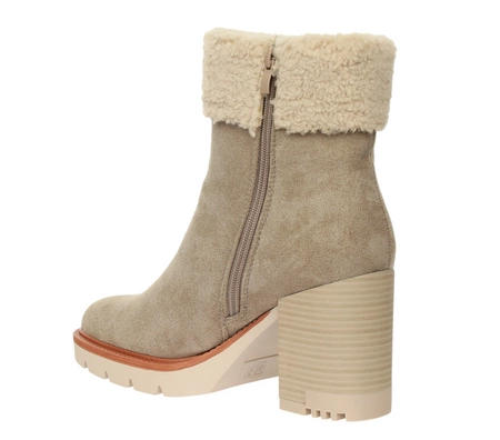 Beżowe botki zimowe z kożuszkiem na klocku i platformie Jezzi