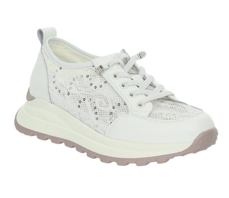 Białe adidasy damskie skórzane z koronką i cekinami VINCEZA