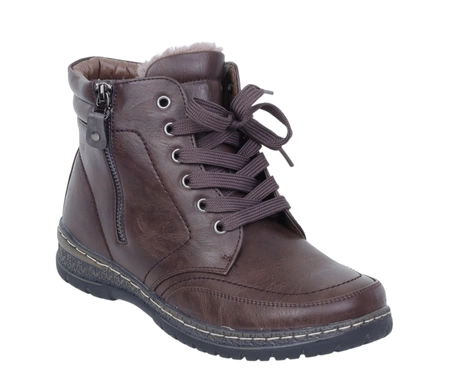 Brązowe czekoladowe trzewiki damskie komfortowe buty zimowe Haidra