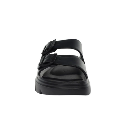 Czarne damskie klapki piankowe na dwóch paskach regulowane NEWS