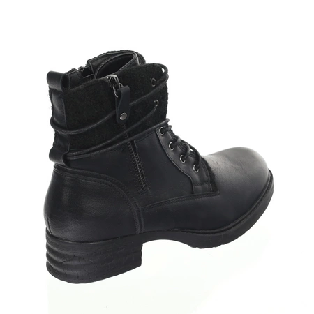 Czarne komfortowe buty zimowe damskie na szerokim obcasie Jezzi