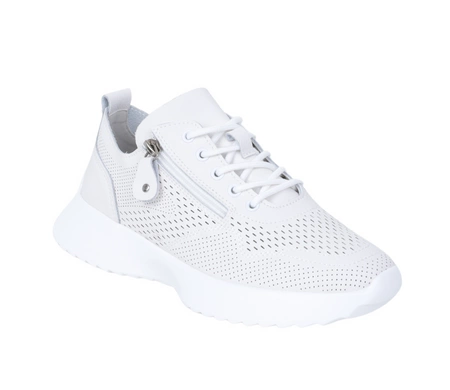 Białe lekkie adidasy damskie skórzane na zamek i sznurowadła Vinceza