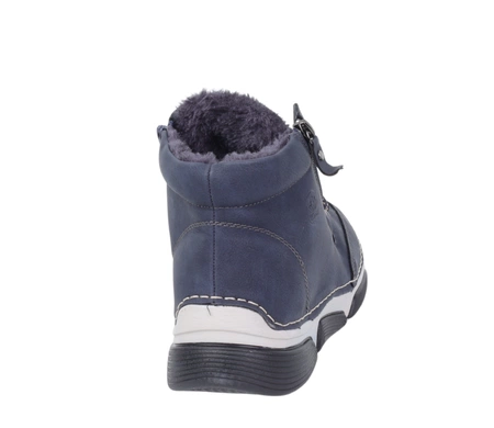 Granatowe botki damskie dobrze ocieplone trzewiki sznurowane i na zamek