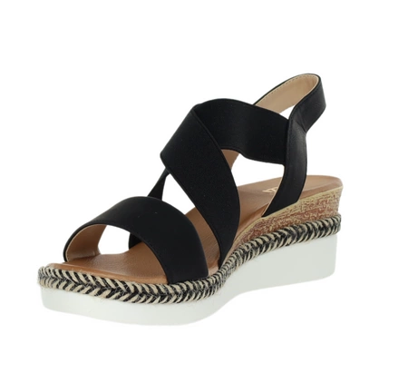 Czarne sandały na niskiej koturnie na paskach z gumki Jezzi