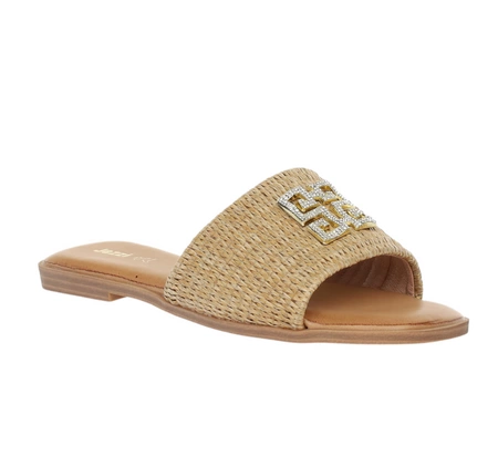 Eleganckie plecione klapki płaskie z kwadratowym przodem Jezzi