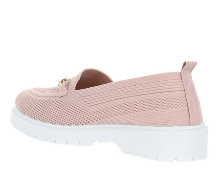 Wygodne mokasyny damskie półbuty płaskie pudrowy róż NEWS