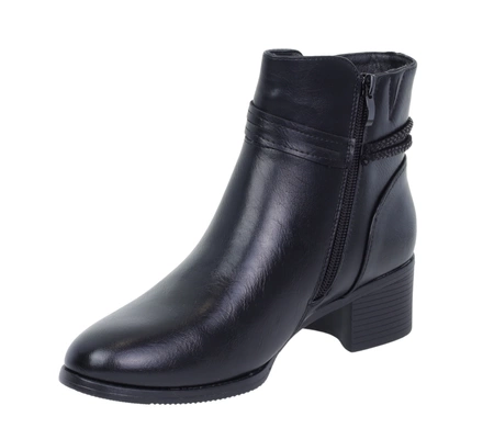 Czarne klasyczne botki damskie eleganckie na średnim obcasie komfortowe Jezzi