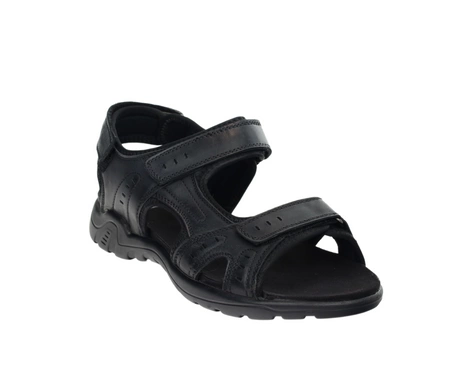 Czarne męskie sandały skórzane na rzepy elegancko-sportowe American Club