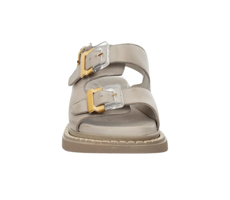 Skórzane sandały damskie eleganckie na regulowanych paskach złote klamry MODO