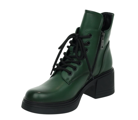 Ciemnozielone botki skórzane na średnim obcasie SEVILA