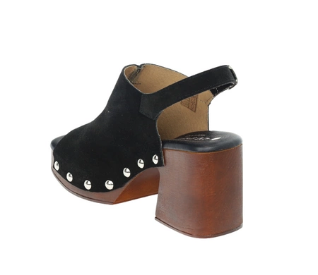 Skórzane sandały czarne na drewnianym klocku i platformie z ćwiekami Hiszpańskie El Pimpi